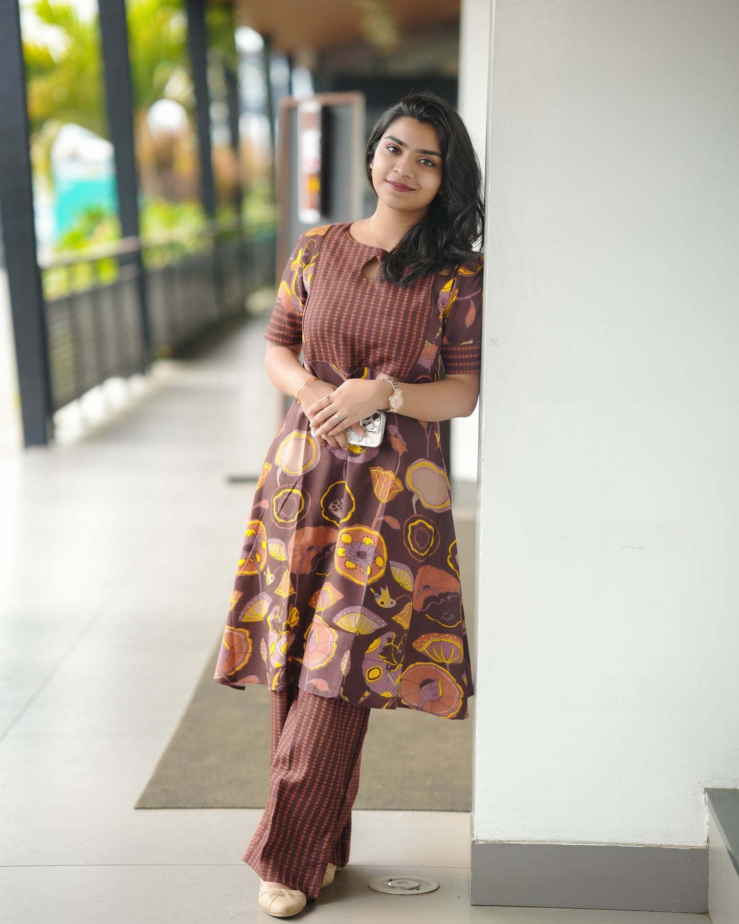 Contemporary Coffee Brown Kurti Pant Set