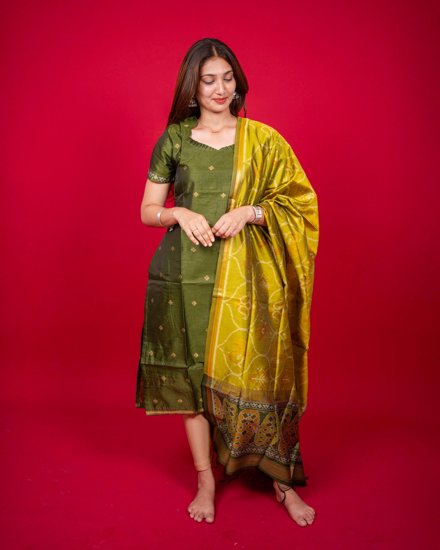 Green Ikkat fusion Set