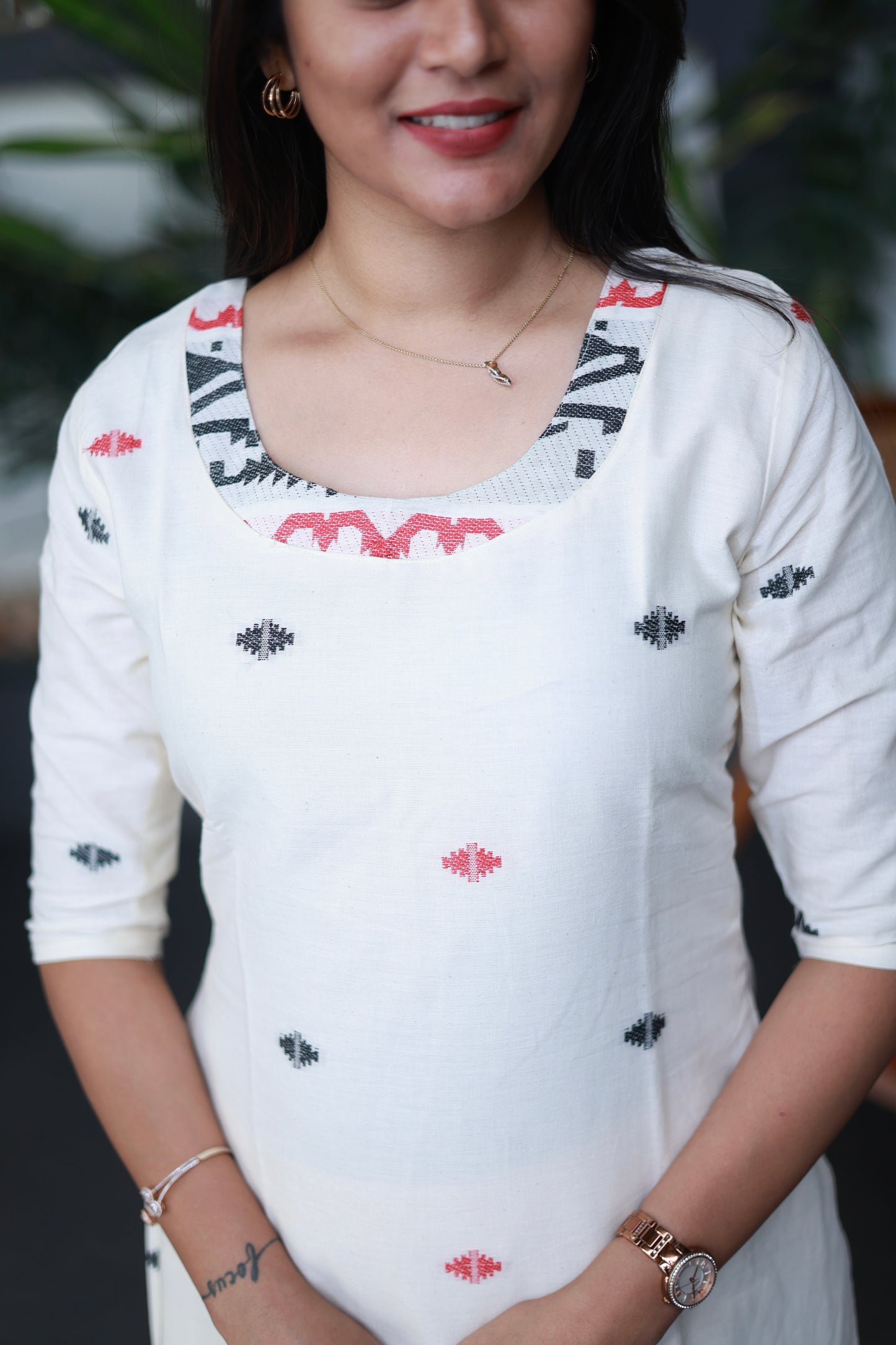 Handwoven Jamdani Co-Ord Set in Milky White