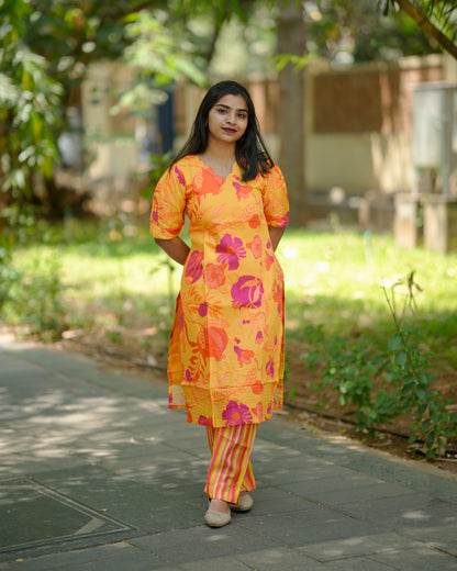Sun-Kissed Petals Viscose Muslin Silk Co-Ord Set