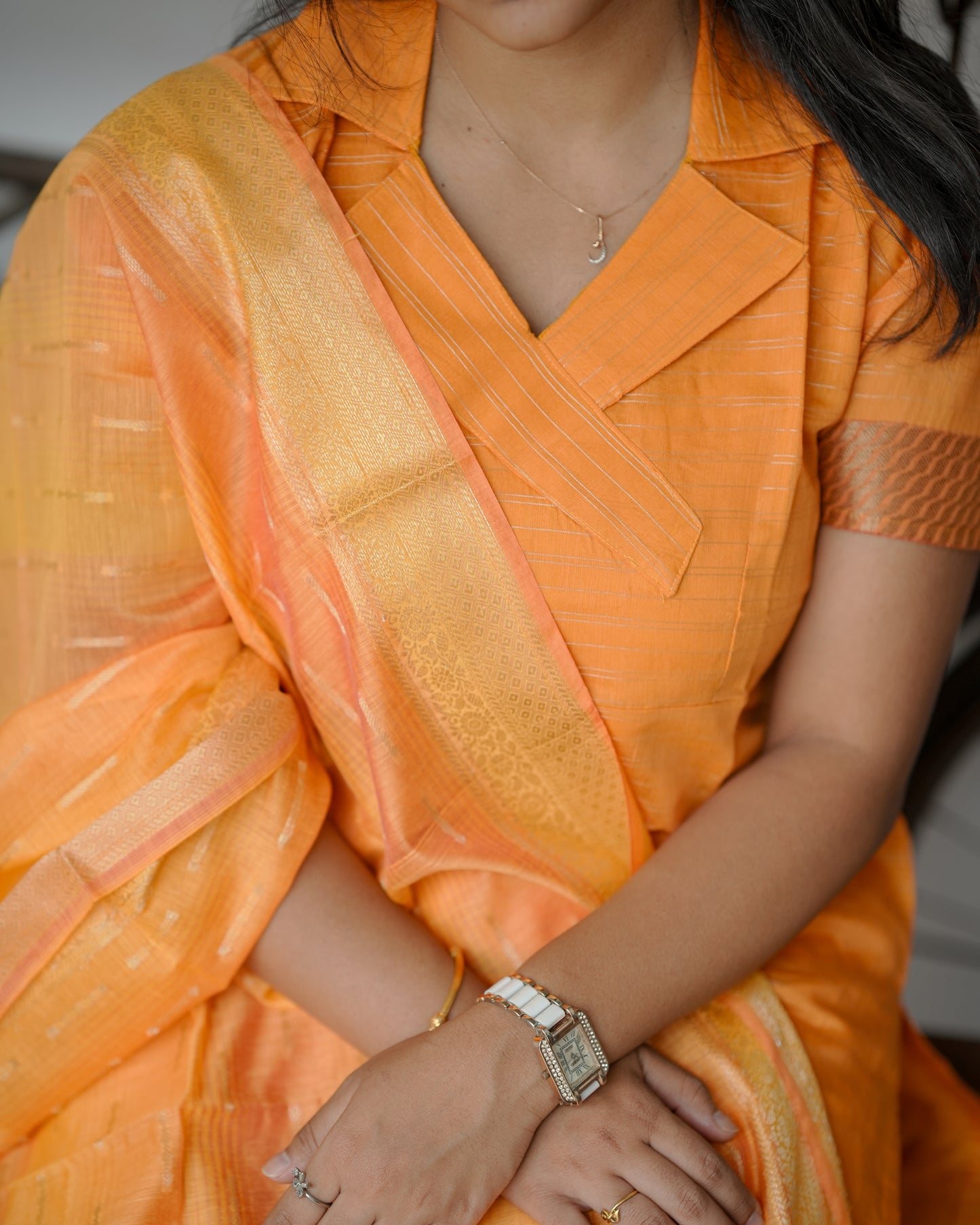 Amber Glow Orange Silk-Cotton Suit with Dupatta