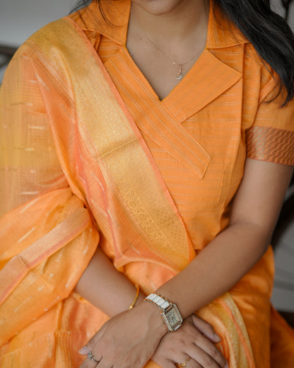Amber Glow Orange Silk-Cotton Suit with Dupatta