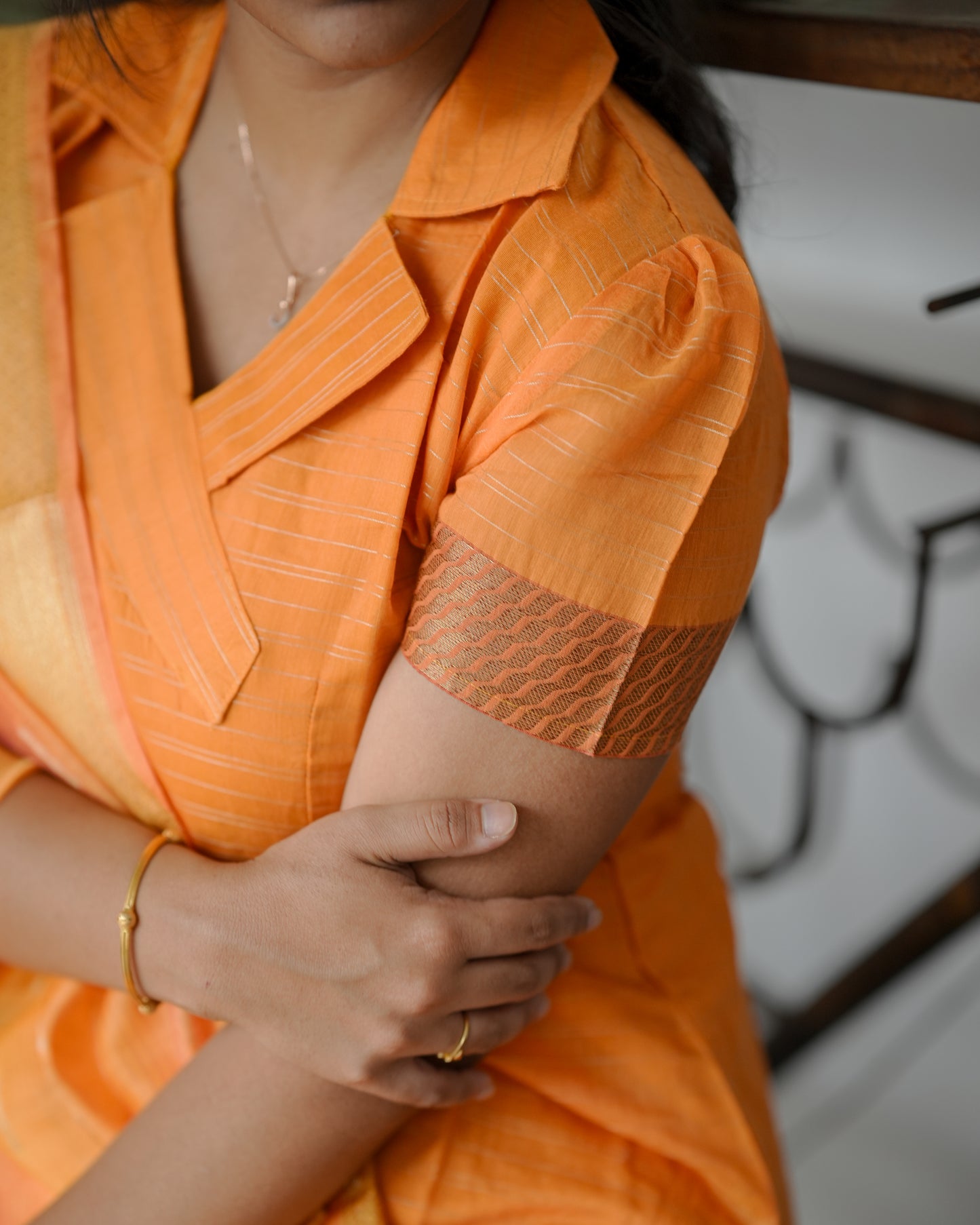 Amber Glow Orange Silk-Cotton Suit with Dupatta