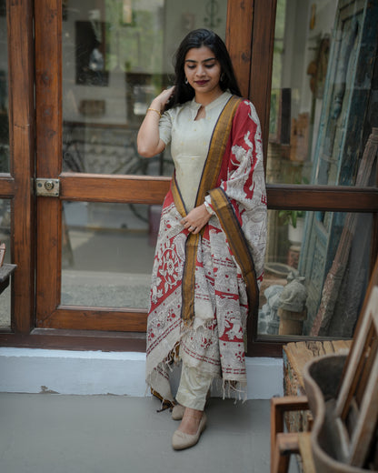 Urban Ethnic Kalamkari Kurta Set with Dupatta