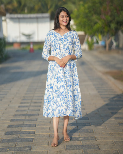 Cloud N Sky Dobby Cotton Midi Dress