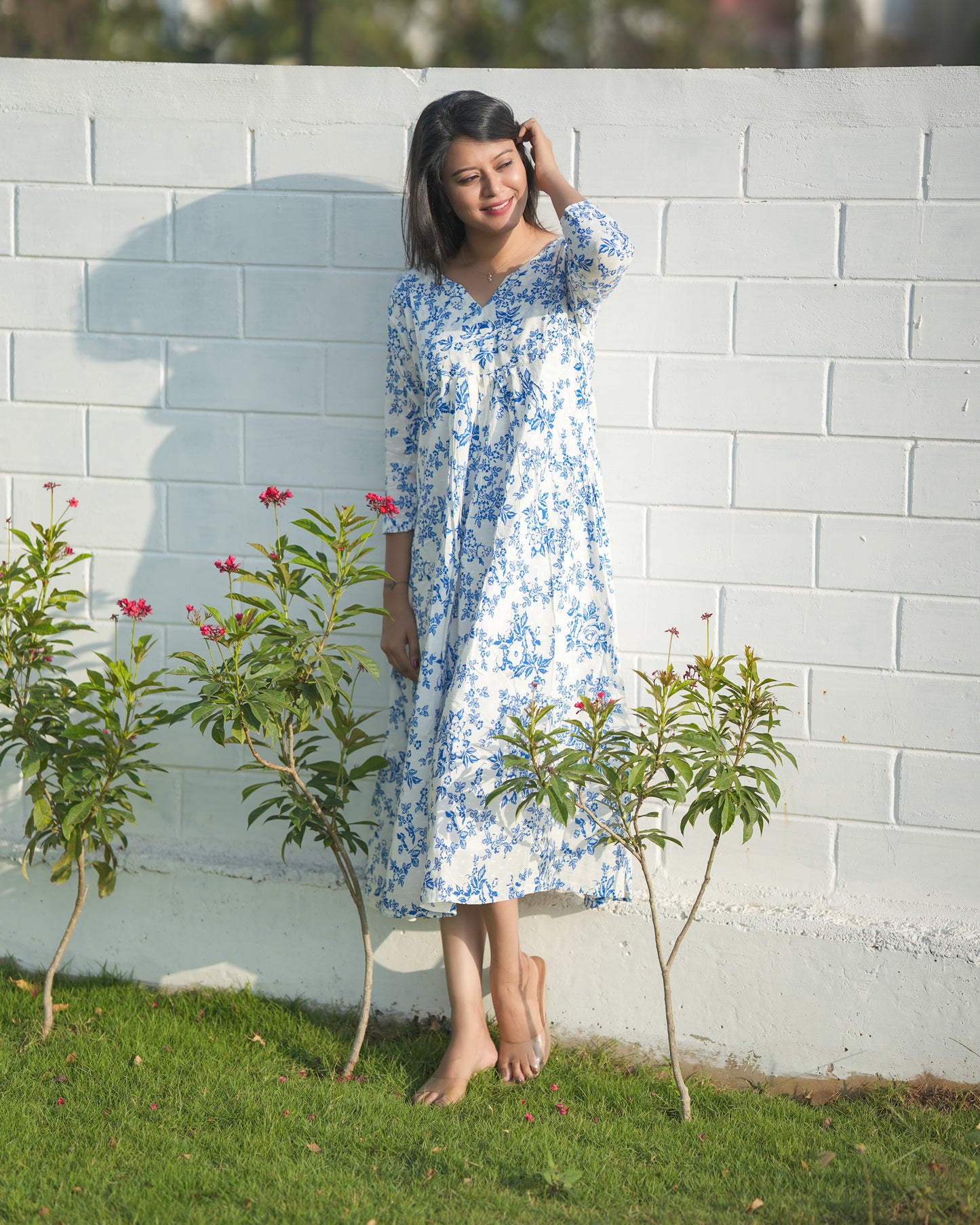 Cloud N Sky Dobby Cotton Midi Dress