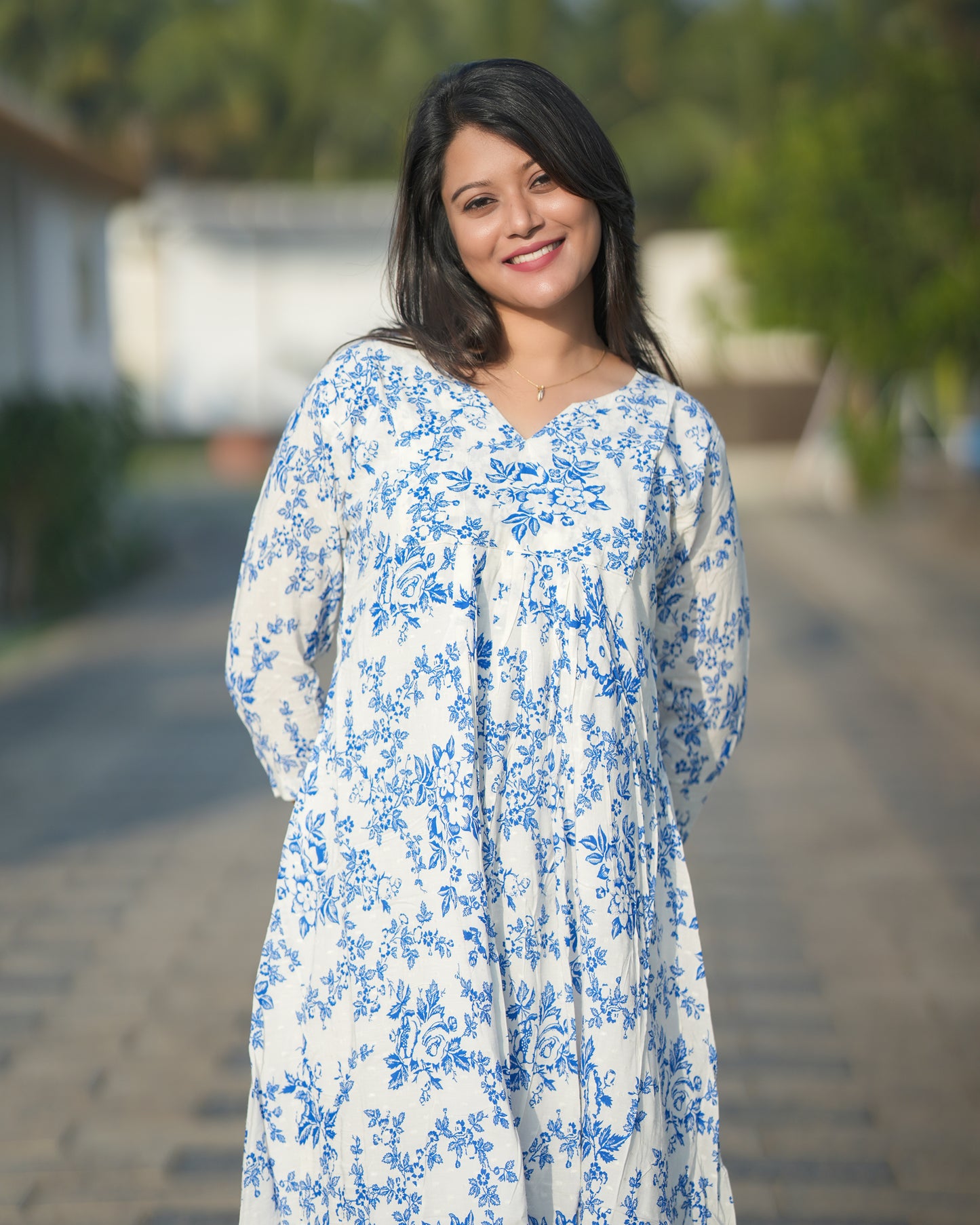 Cloud N Sky Dobby Cotton Midi Dress