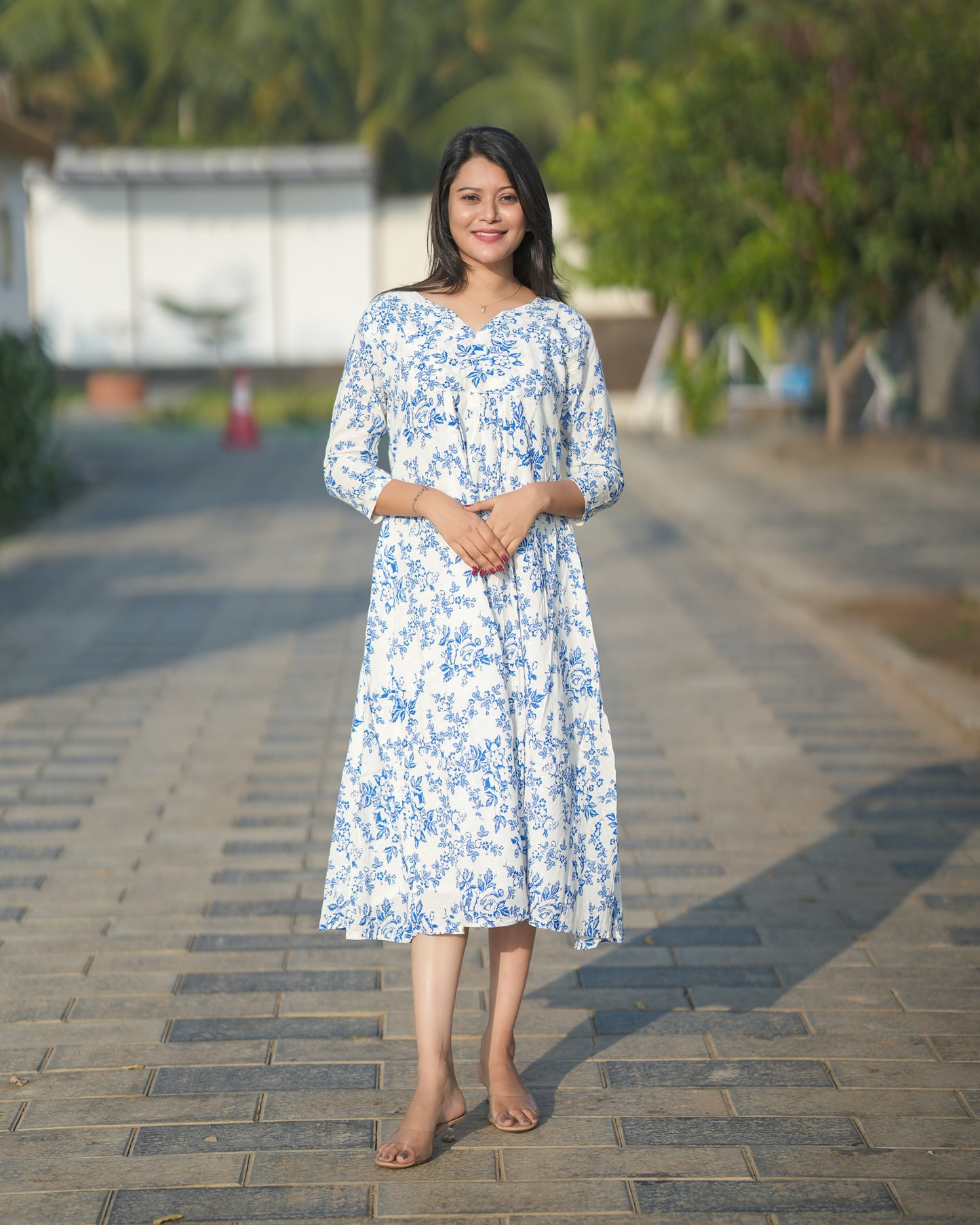 Cloud N Sky Dobby Cotton Midi Dress