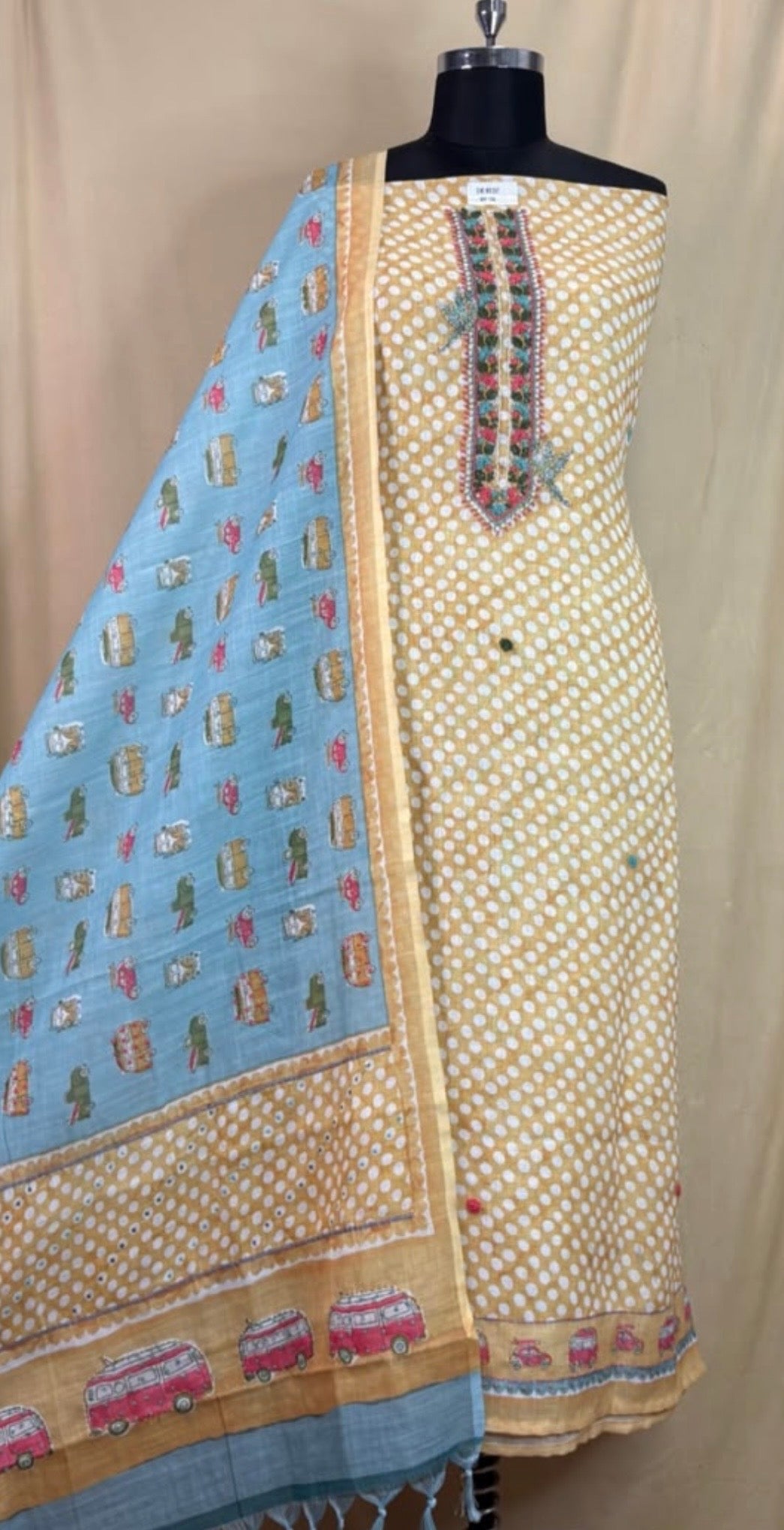 Linen yellow polka dot salwar set