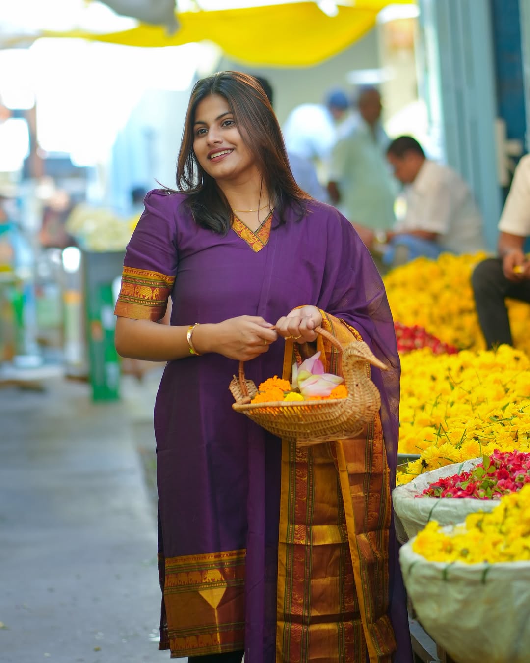 Traditionally in Purple – Mangalgiri Cotton Kurti Set