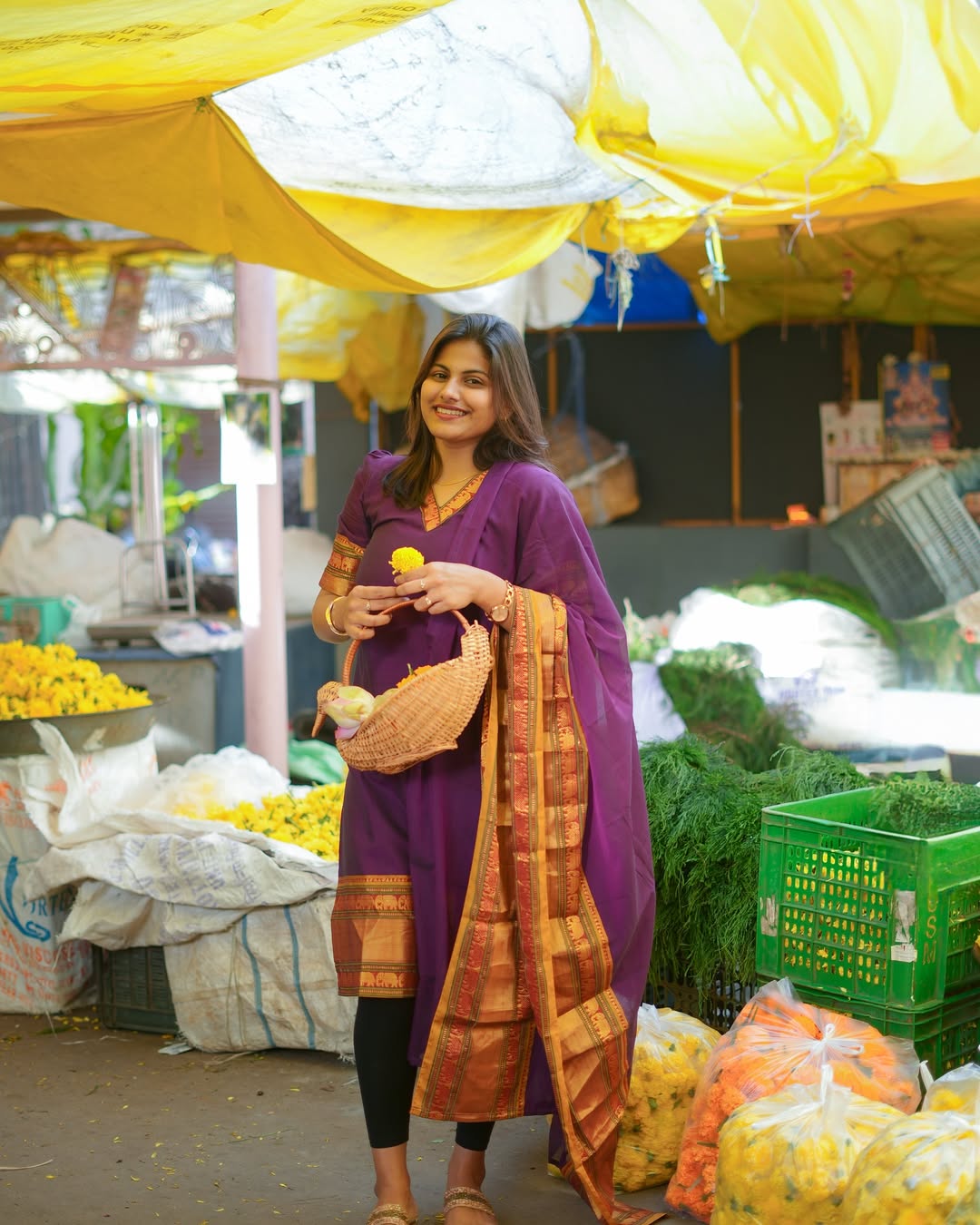 Traditionally in Purple – Mangalgiri Cotton Kurti Set