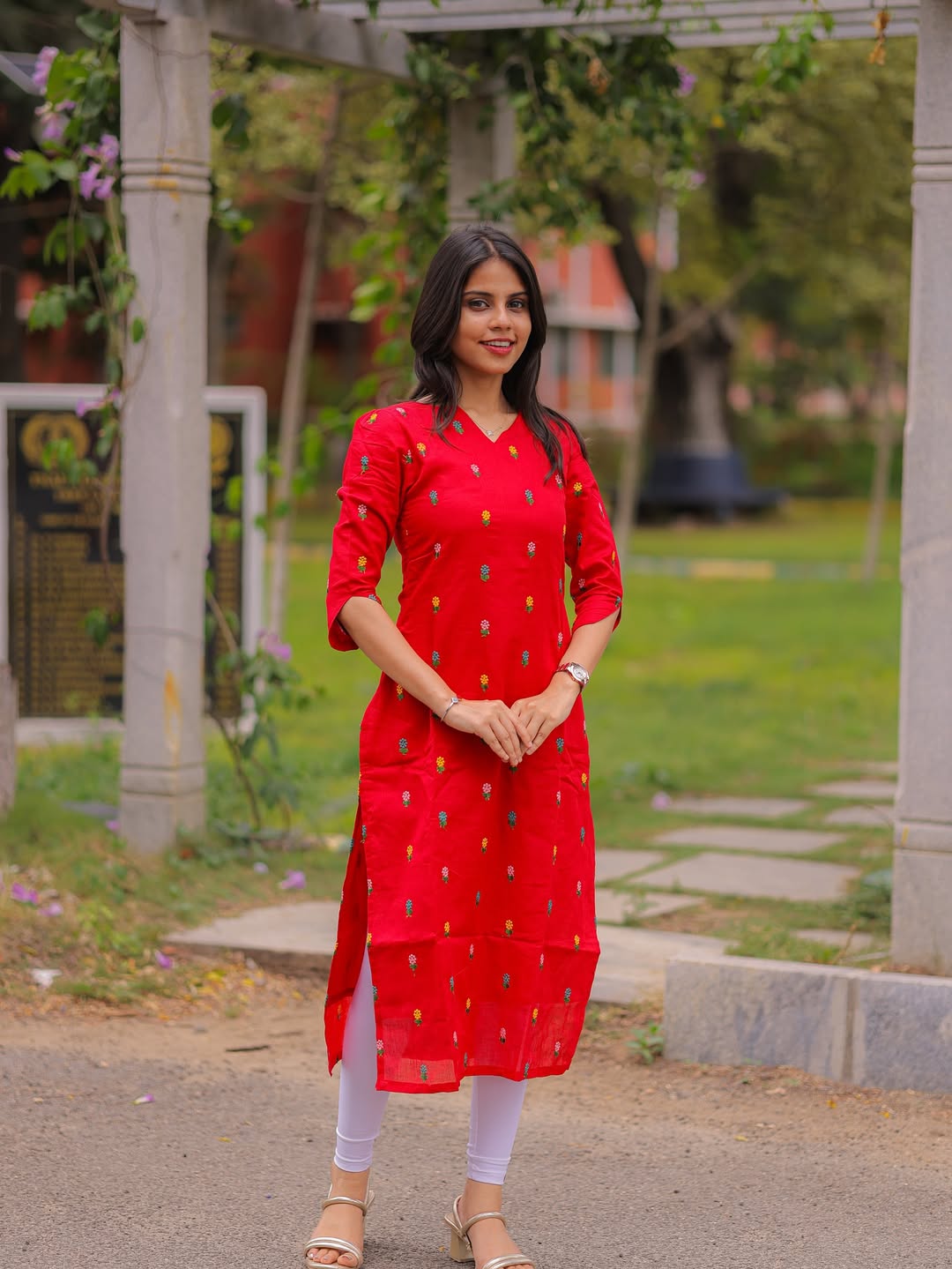 Cherry Blossom Mul Mul Cotton Embroidered Kurti