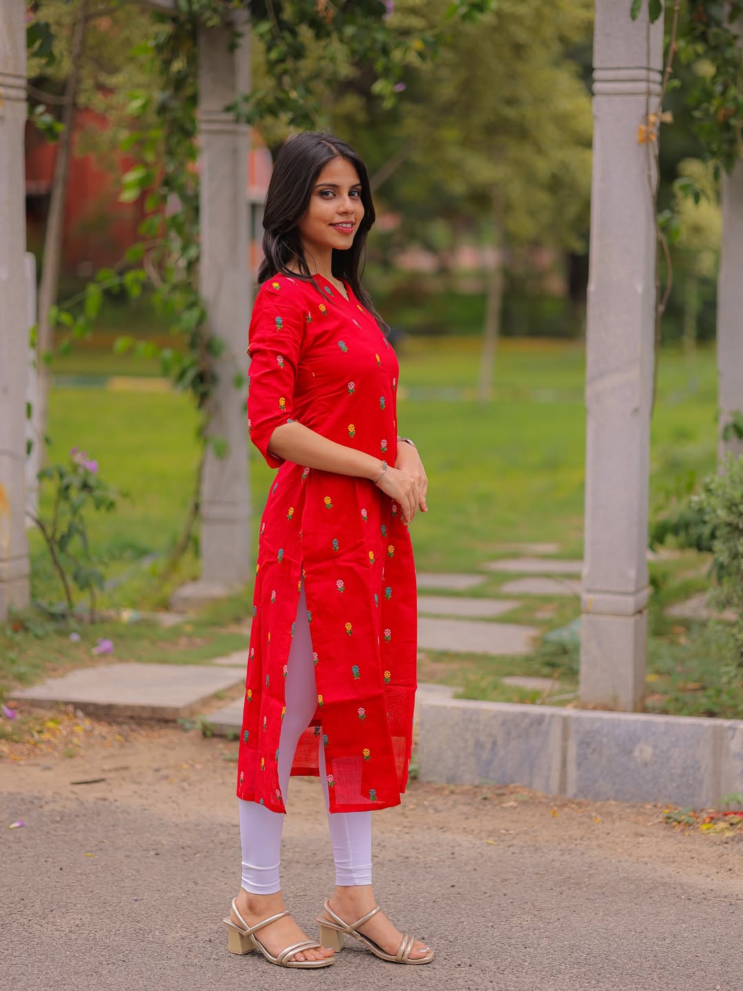 Cherry Blossom Mul Mul Cotton Embroidered Kurti