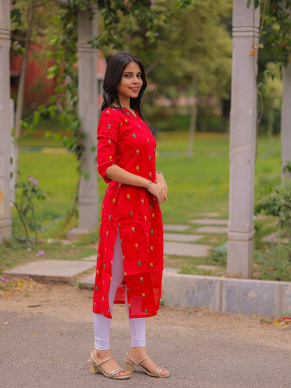 Cherry Blossom Mul Mul Cotton Embroidered Kurti