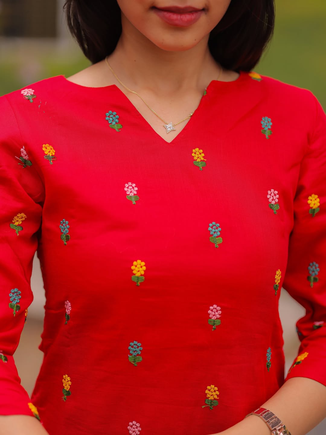 Cherry Blossom Mul Mul Cotton Embroidered Kurti
