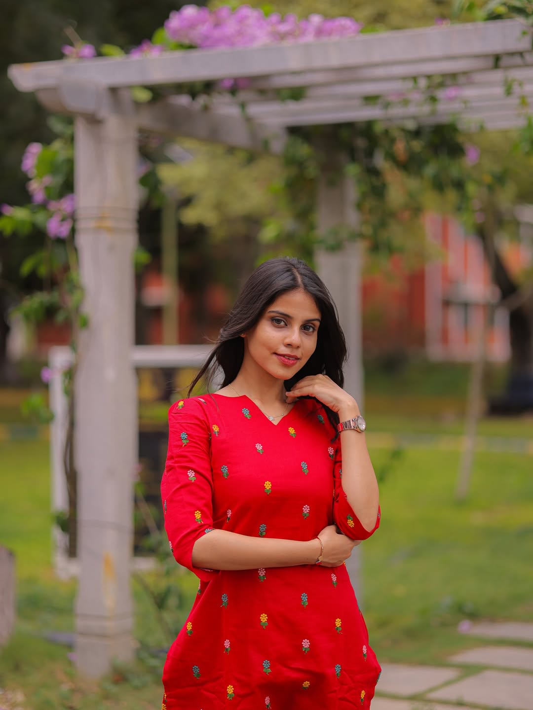 Cherry Blossom Mul Mul Cotton Embroidered Kurti