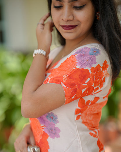 Gulmohar Blossom V-Neck Muslin Kurti