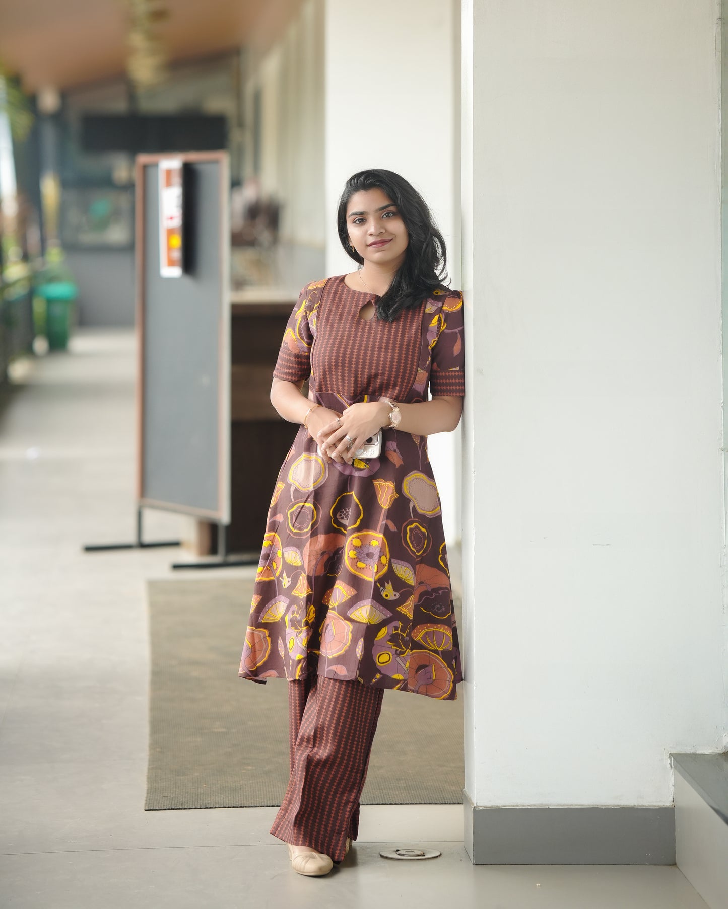 Contemporary Coffee Brown Kurti Pant Set