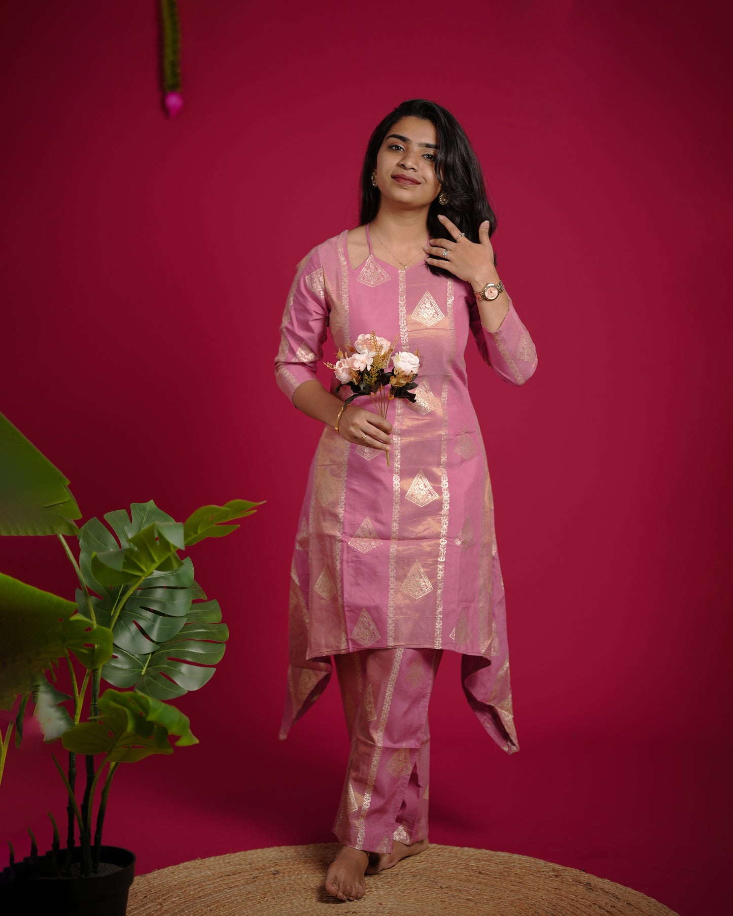 Pastel Pink Dola Jacquard Silk Co-Ord Set