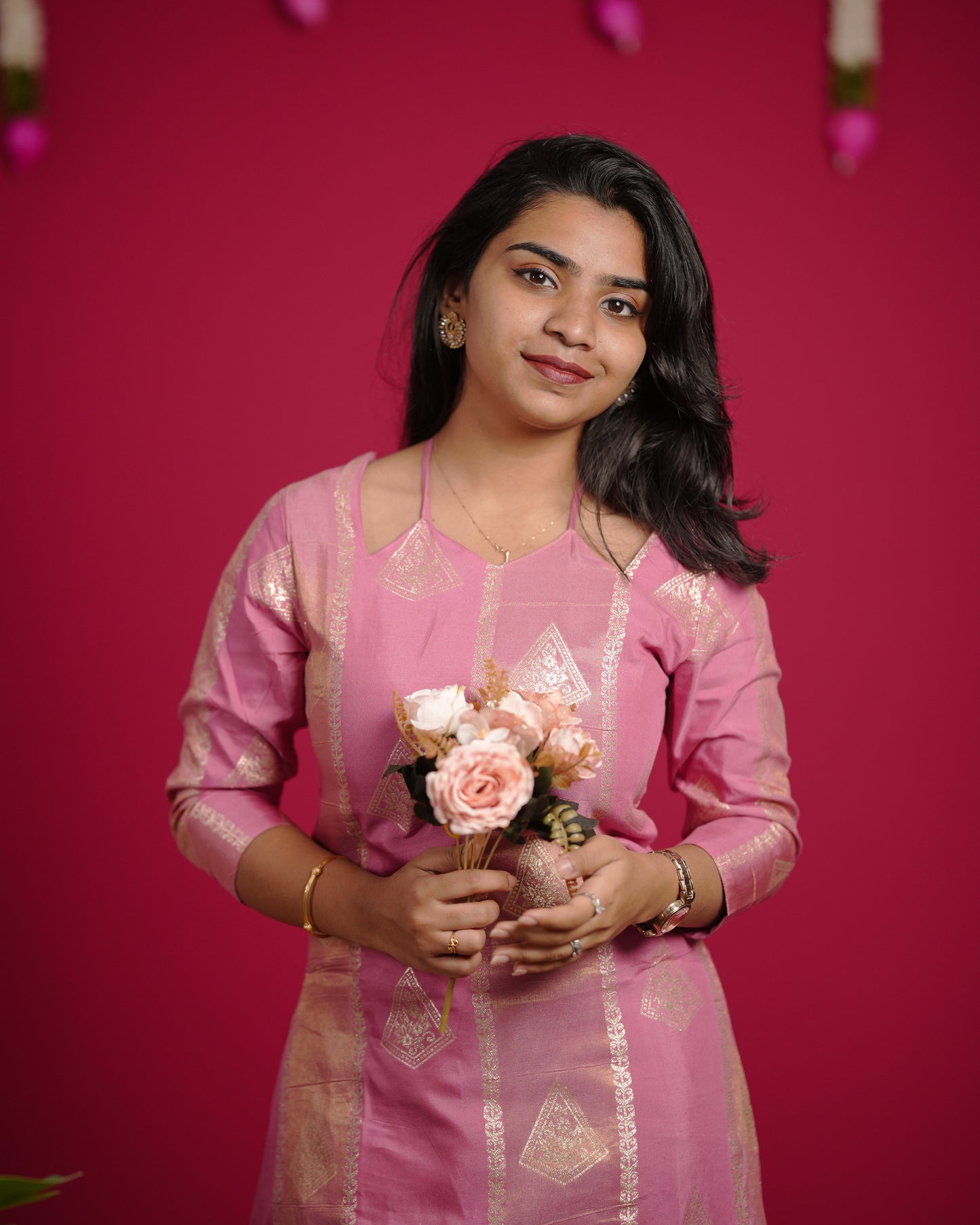 Pastel Pink Dola Jacquard Silk Co-Ord Set
