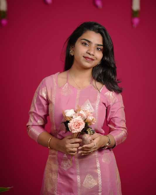 Pastel Pink Dola Jacquard Silk Co-Ord Set