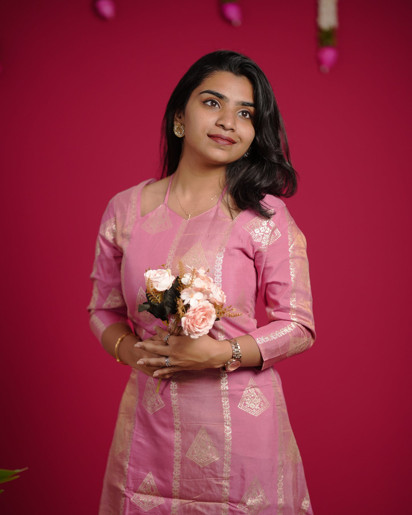Pastel Pink Dola Jacquard Silk Co-Ord Set