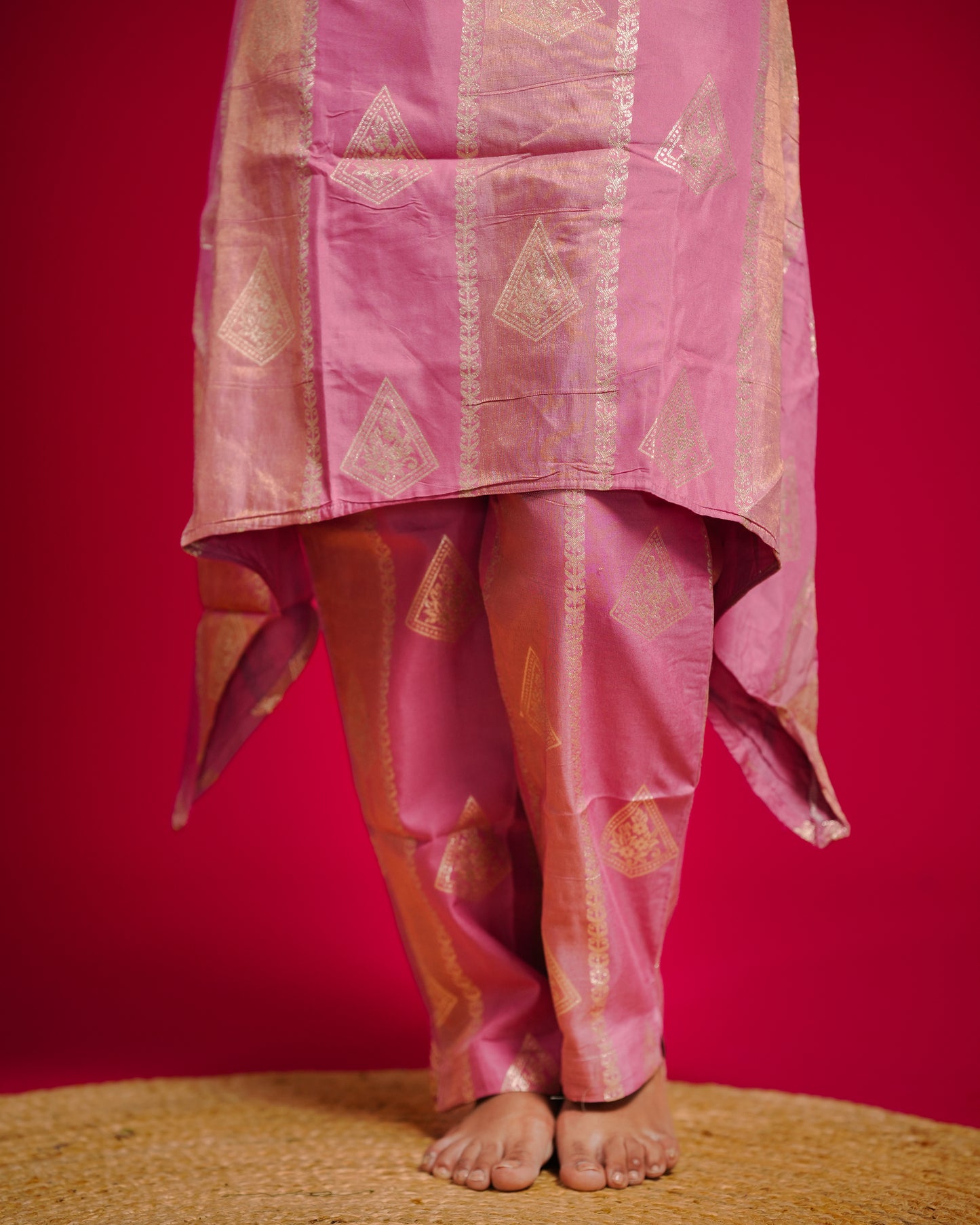 Pastel Pink Dola Jacquard Silk Co-Ord Set