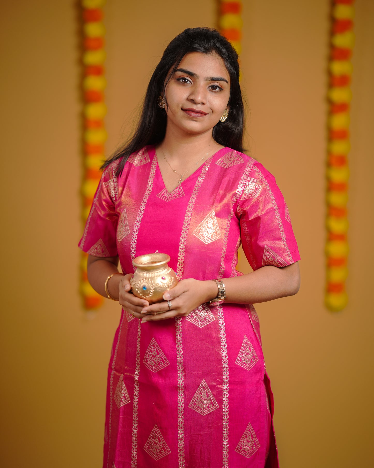 Fuchsia Dola Silk Weaved Co-Ord Set