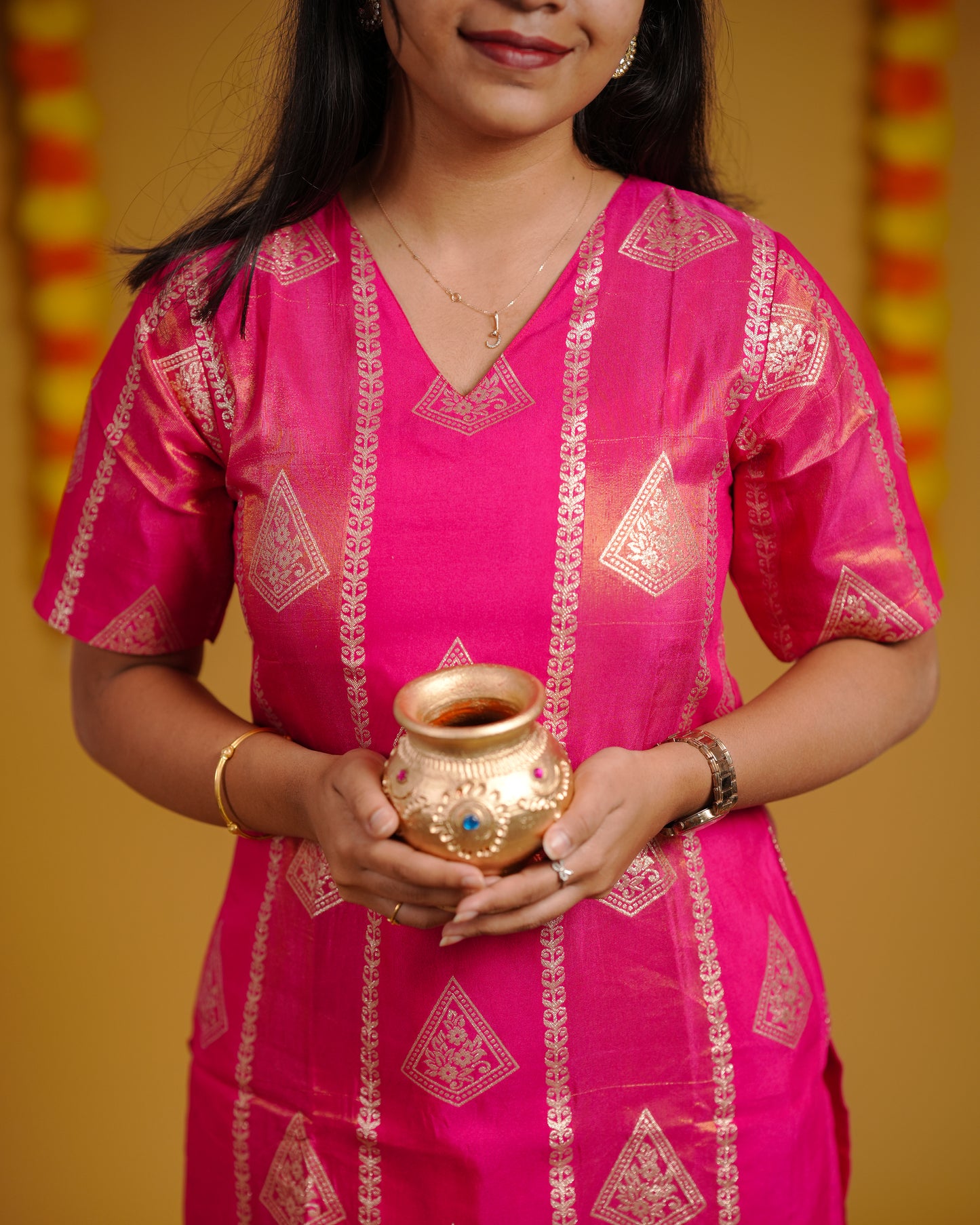 Fuchsia Dola Silk Weaved Co-Ord Set