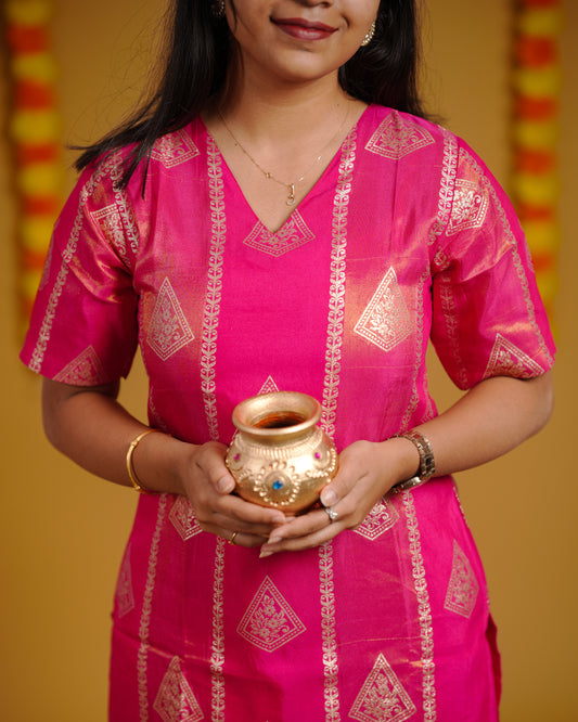 Fuchsia Dola Silk Weaved Co-Ord Set