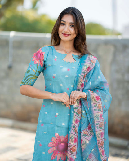 ZARIYA SKY FLORAL KURTI SET