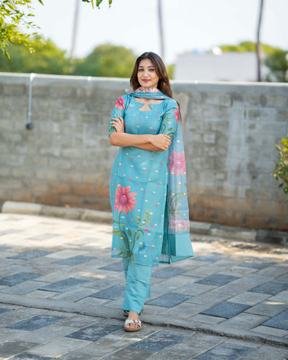 ZARIYA SKY FLORAL KURTI SET