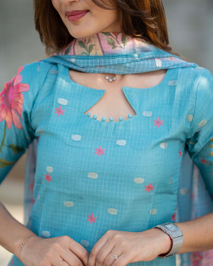 ZARIYA SKY FLORAL KURTI SET