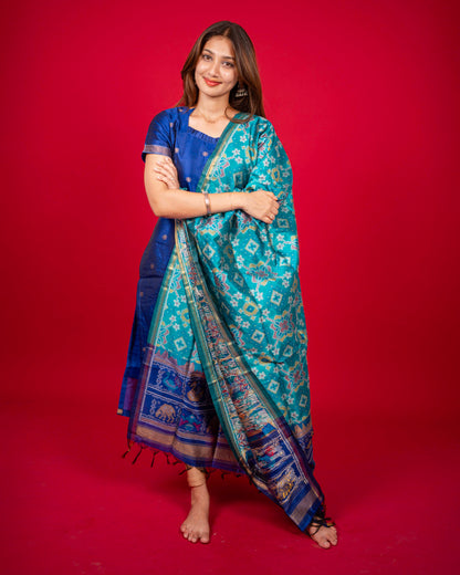 Blue Ikkat fusion Set
