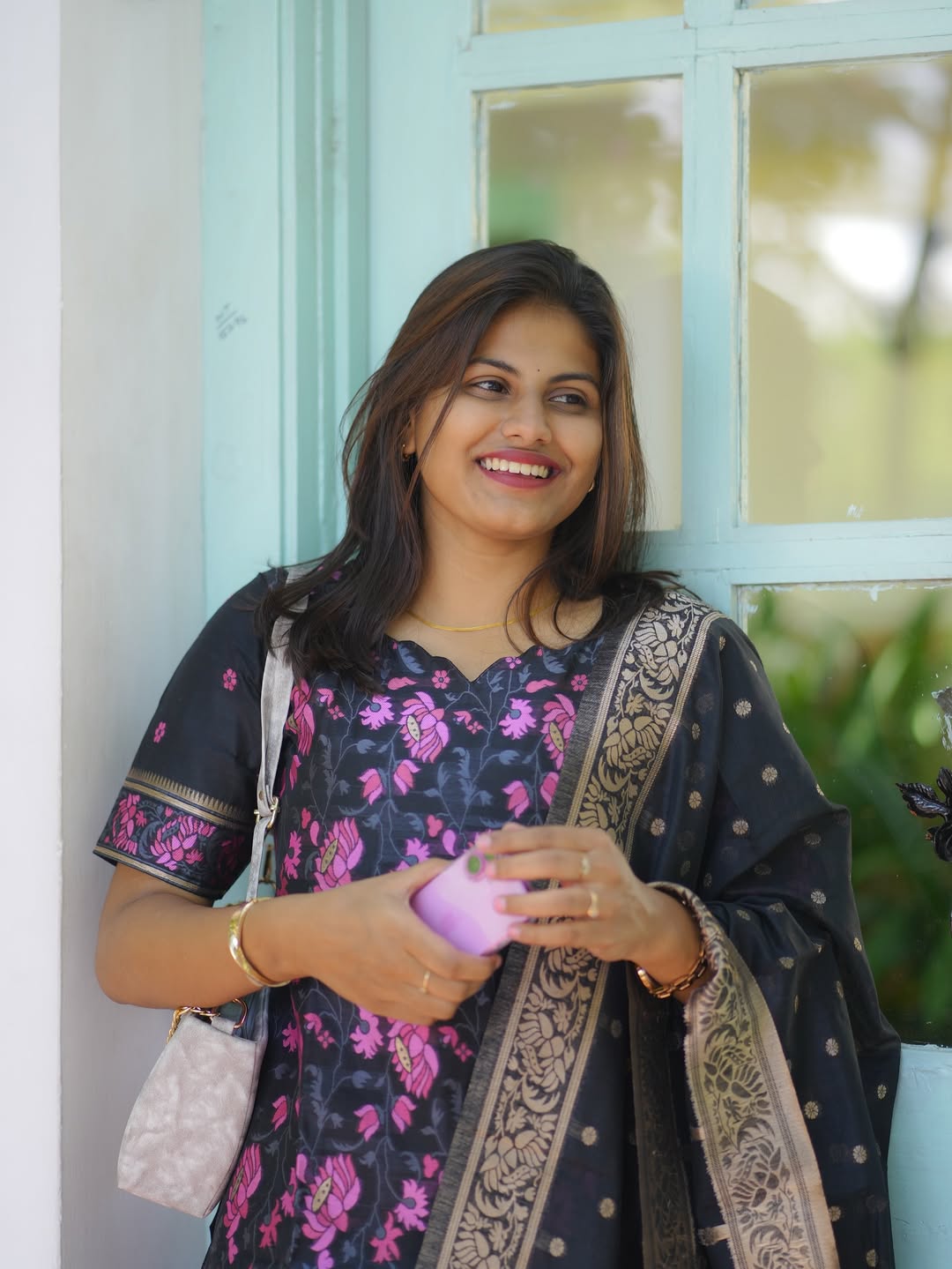 Festive Banarasi Black & Lavender Kurti Set