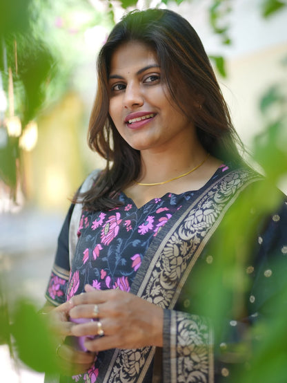 Festive Banarasi Black & Lavender Kurti Set
