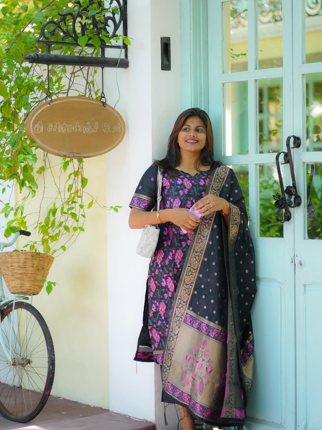 Festive Banarasi Black & Lavender Kurti Set