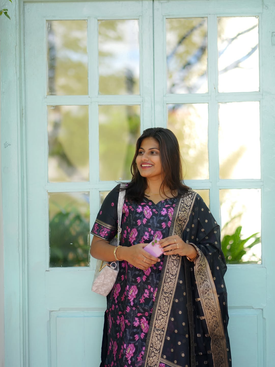 Festive Banarasi Black & Lavender Kurti Set