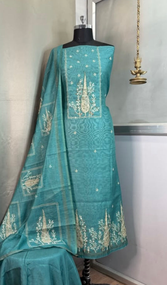 Teal blue Chanderi set