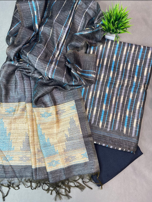 Black and Blue Semi Tussar Suit