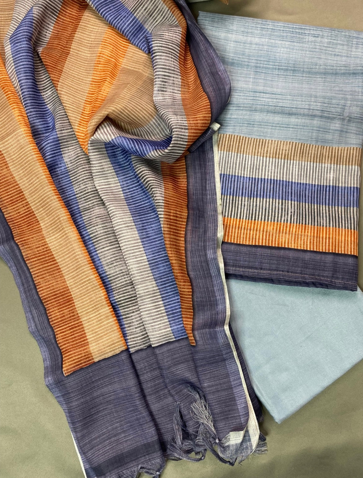 Powder blue semi Tussar silk set