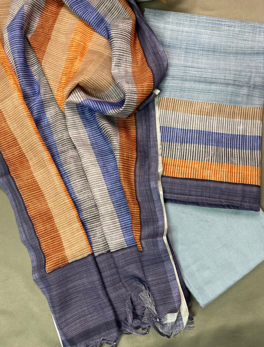 Powder blue semi Tussar silk set