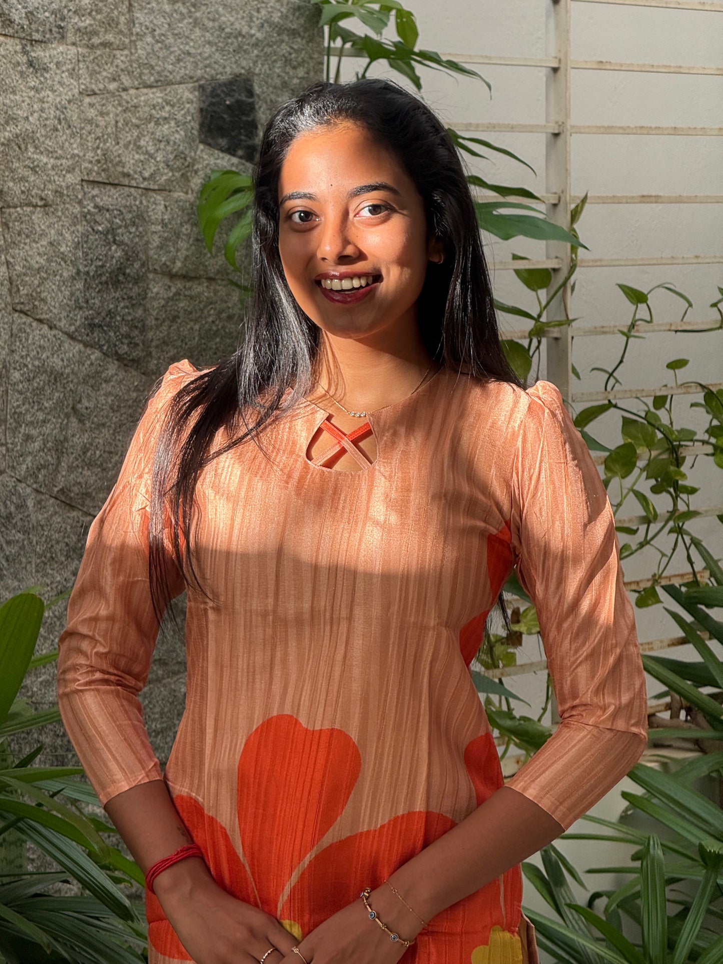 PEACH ORANGE TUSSAR KURTI