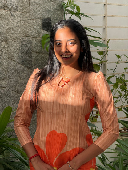 PEACH ORANGE TUSSAR KURTI