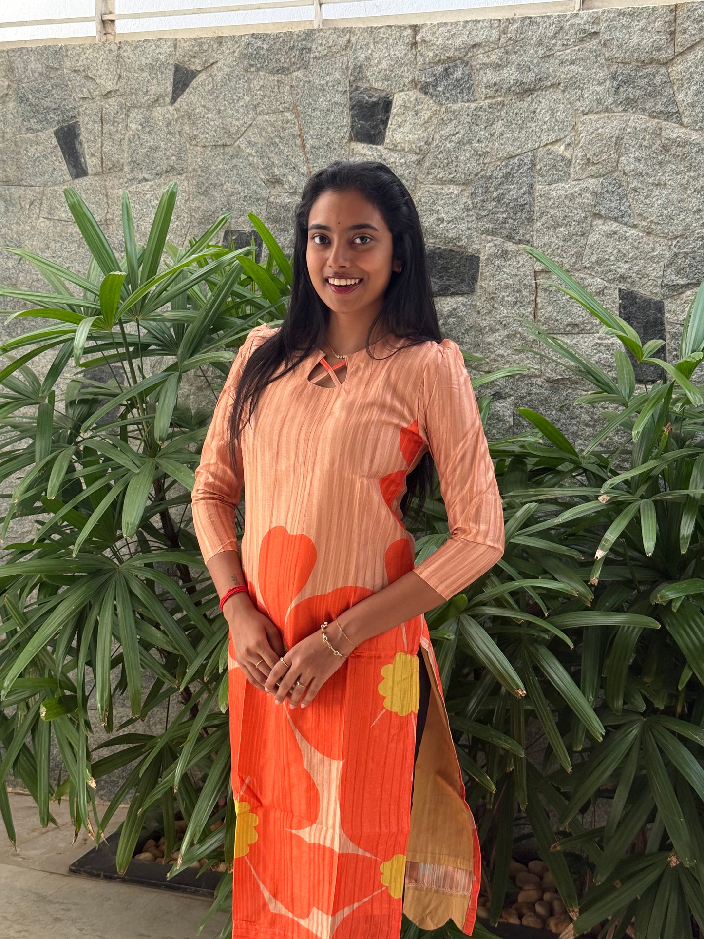 PEACH ORANGE TUSSAR KURTI