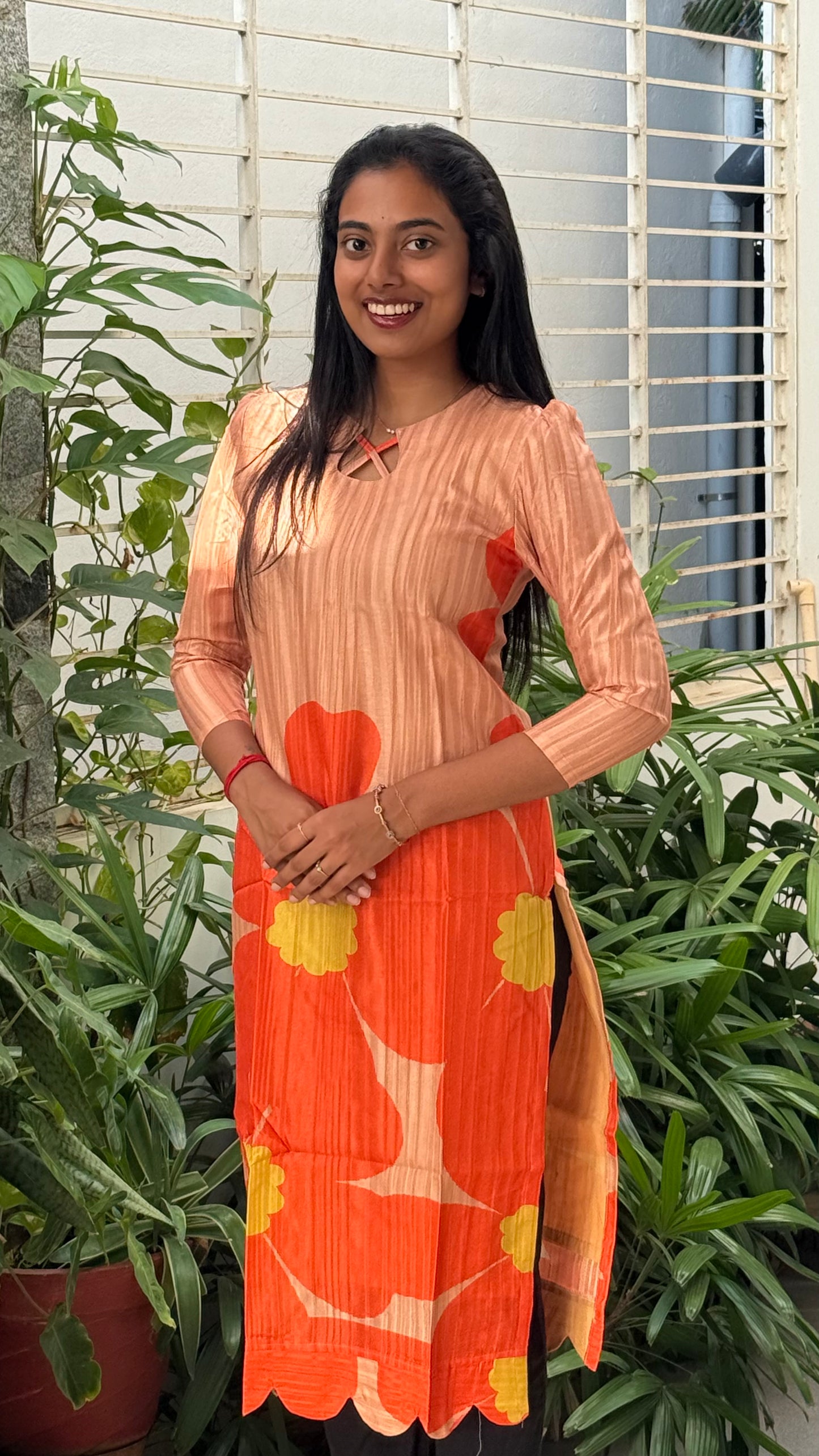 PEACH ORANGE TUSSAR KURTI