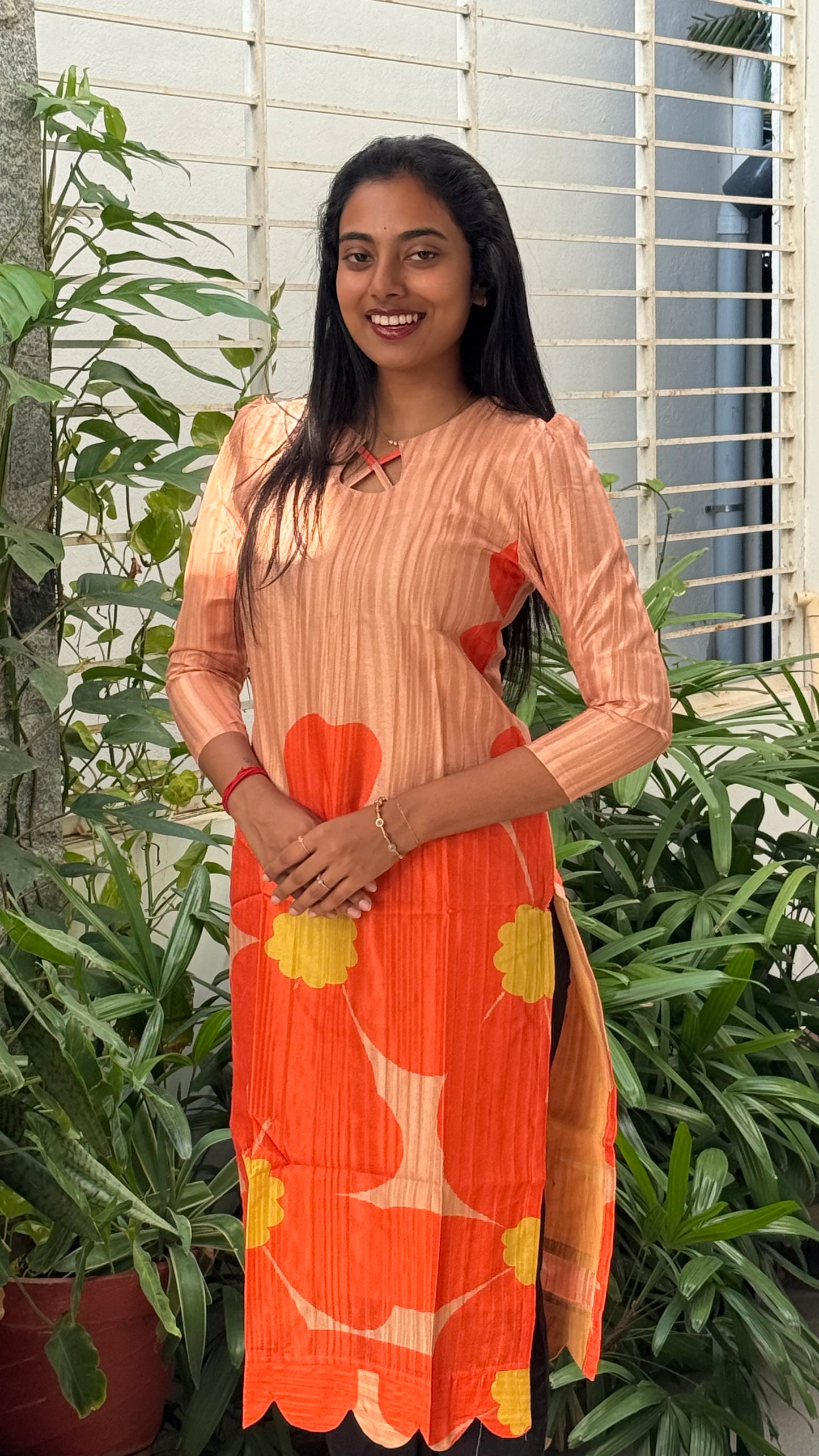 PEACH ORANGE TUSSAR KURTI