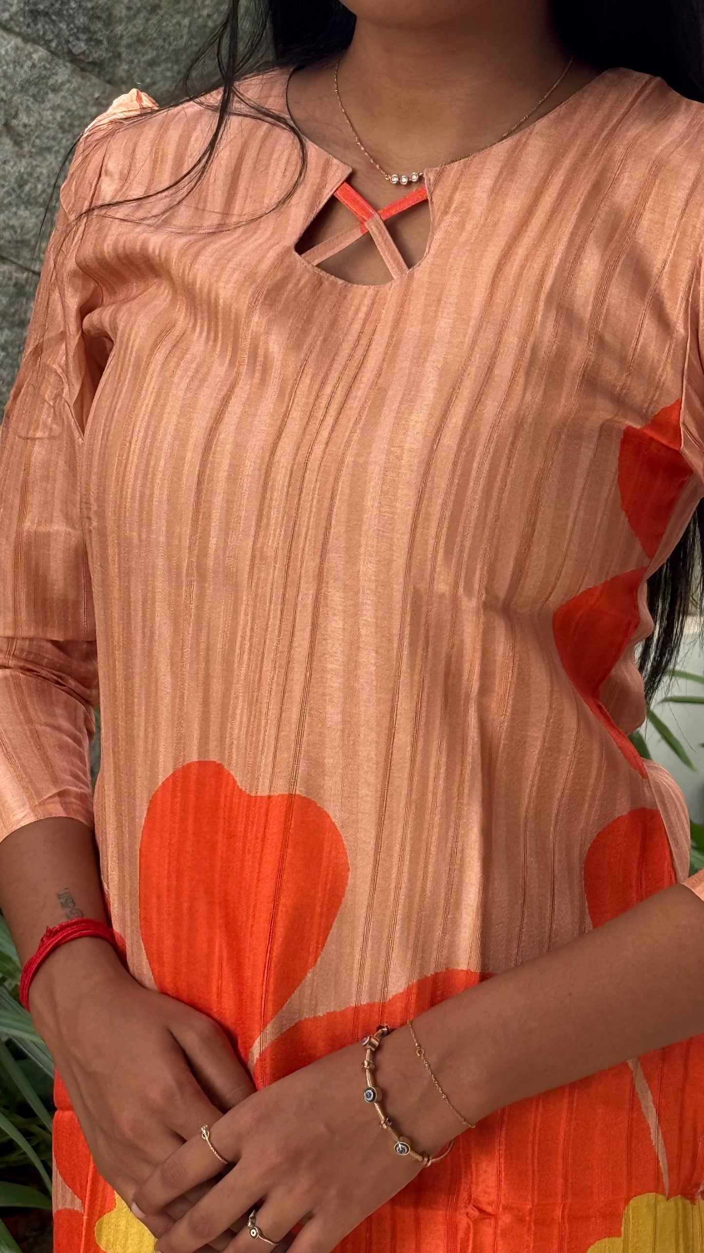 PEACH ORANGE TUSSAR KURTI