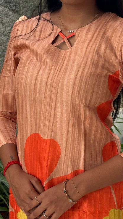 PEACH ORANGE TUSSAR KURTI
