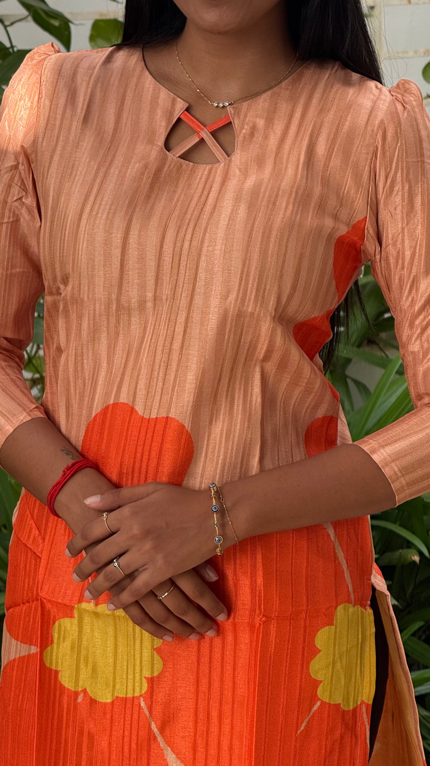 PEACH ORANGE TUSSAR KURTI